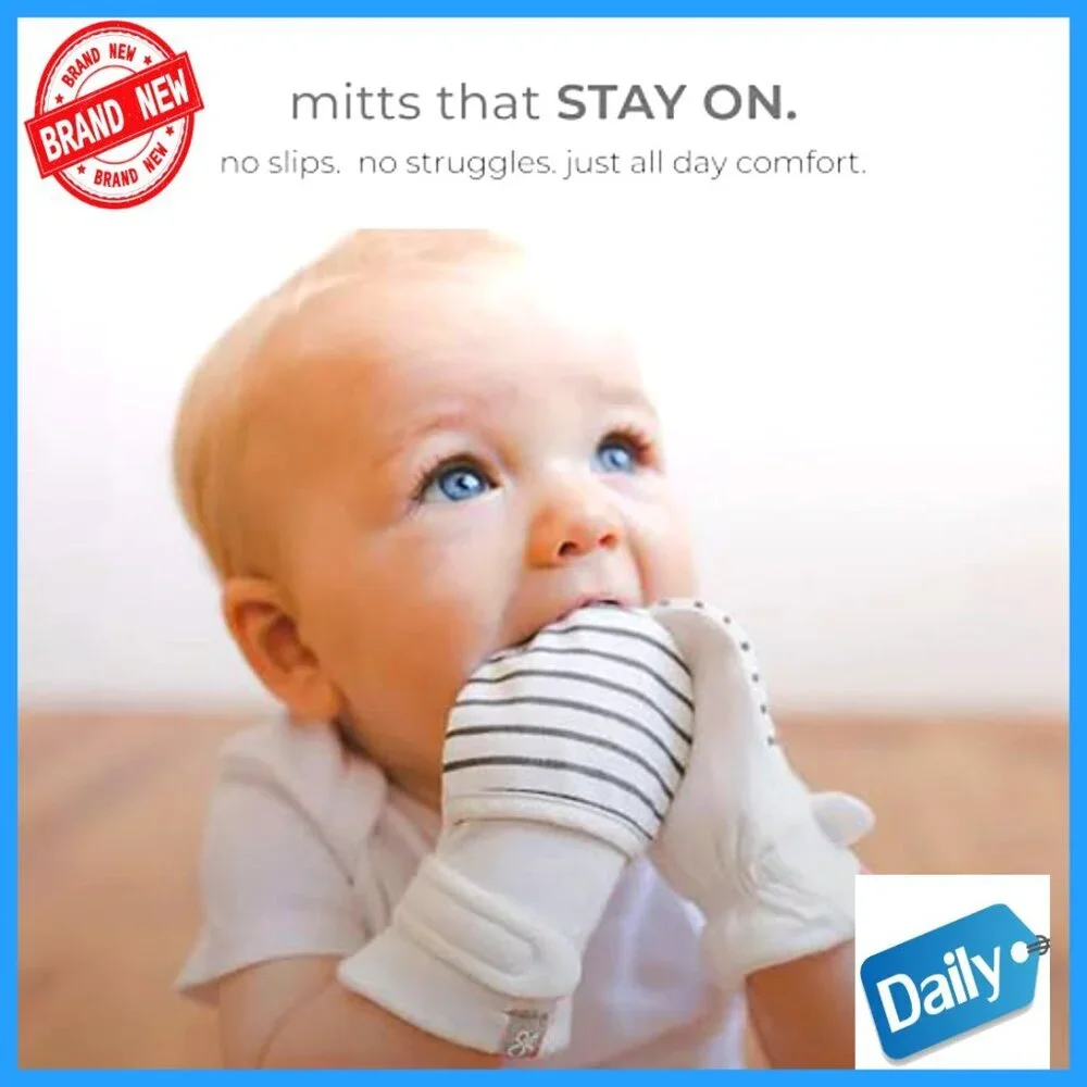Organic Baby Mittens Stay-On Adjustable Velcro Closure Preemie to 6M